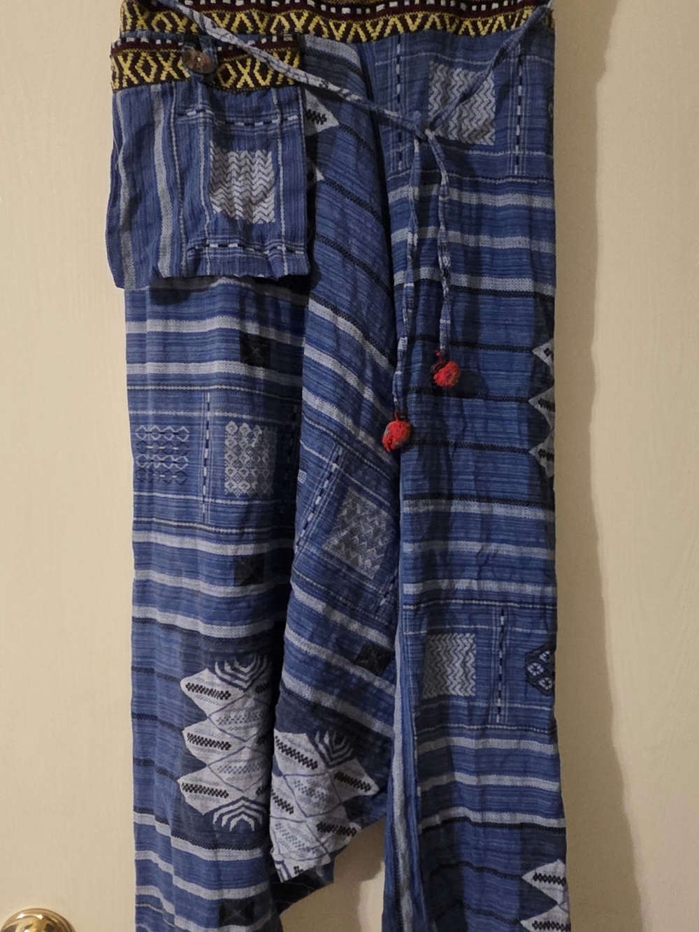 Vintage Thai Harem Pants Blue Tribal Boho Festival Drop Crotch